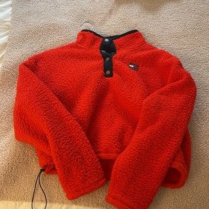 TOMMY JEANS RED FLEECE SWEATSHIRT